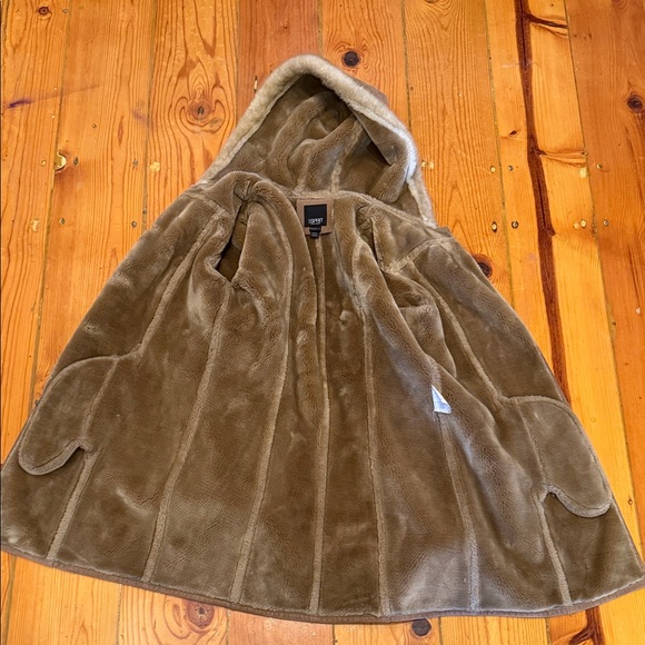 Esprit Women's sz M/L 10/12? Tan Vegan Swede Soft Hooded Coat - Picture 13 of 13